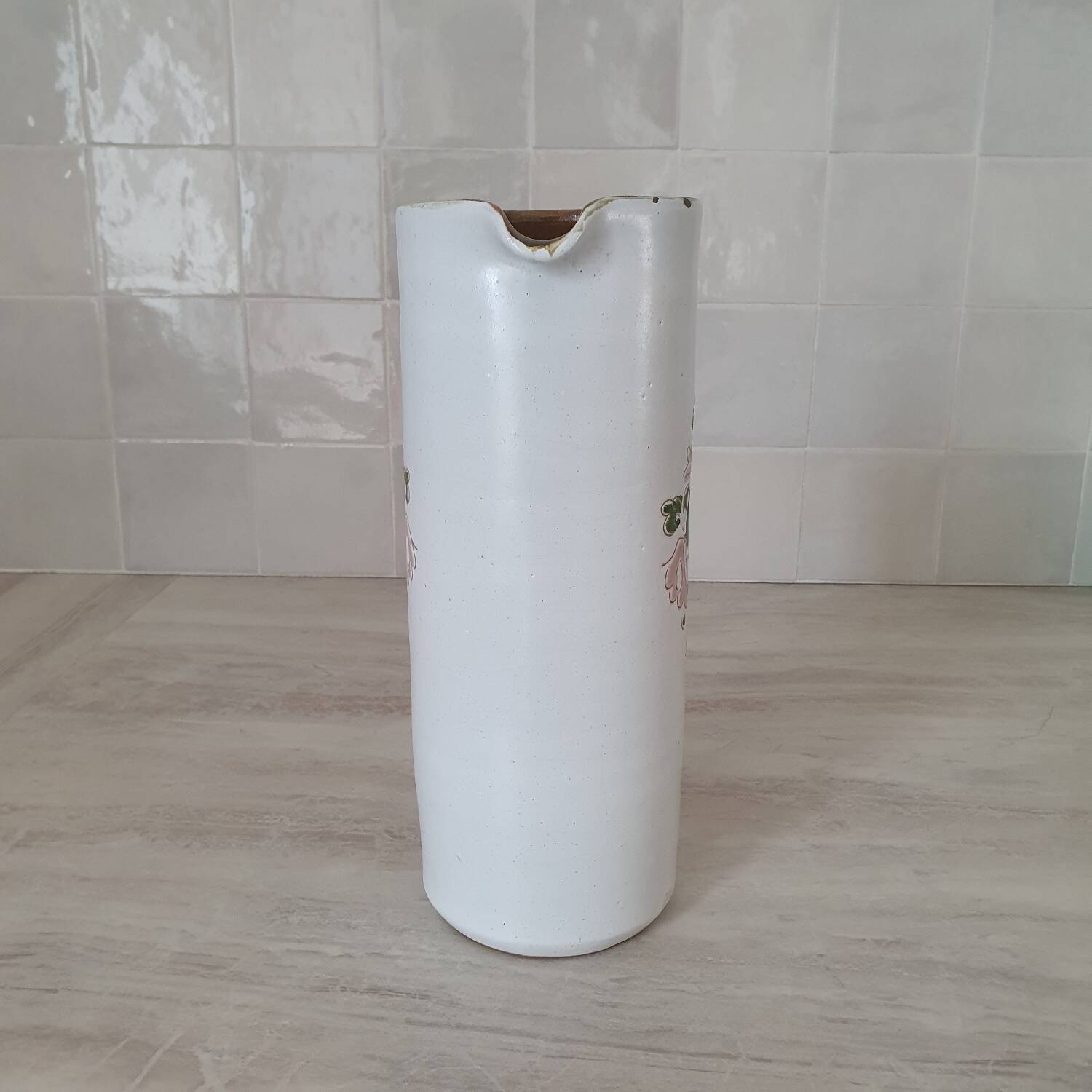 Large white jug with a pink pattern