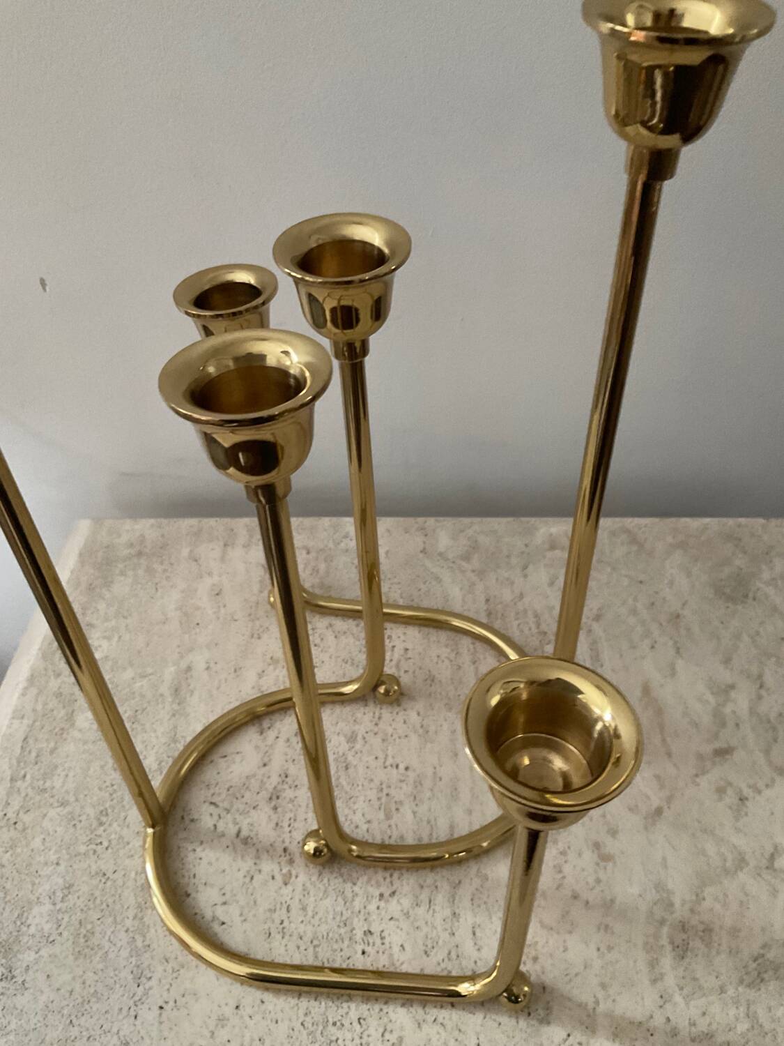 Duo of modernist brass candlesticks