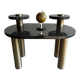 Memphis coffee table in black/gray granite and brushed stainless steel — sculptural double-tiered table in a postmodern 1980s style