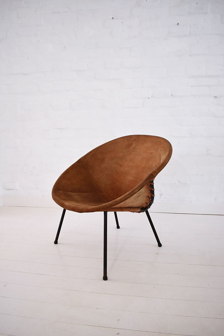 Vintage balloon suede easy chair, 1960s, Hungary
