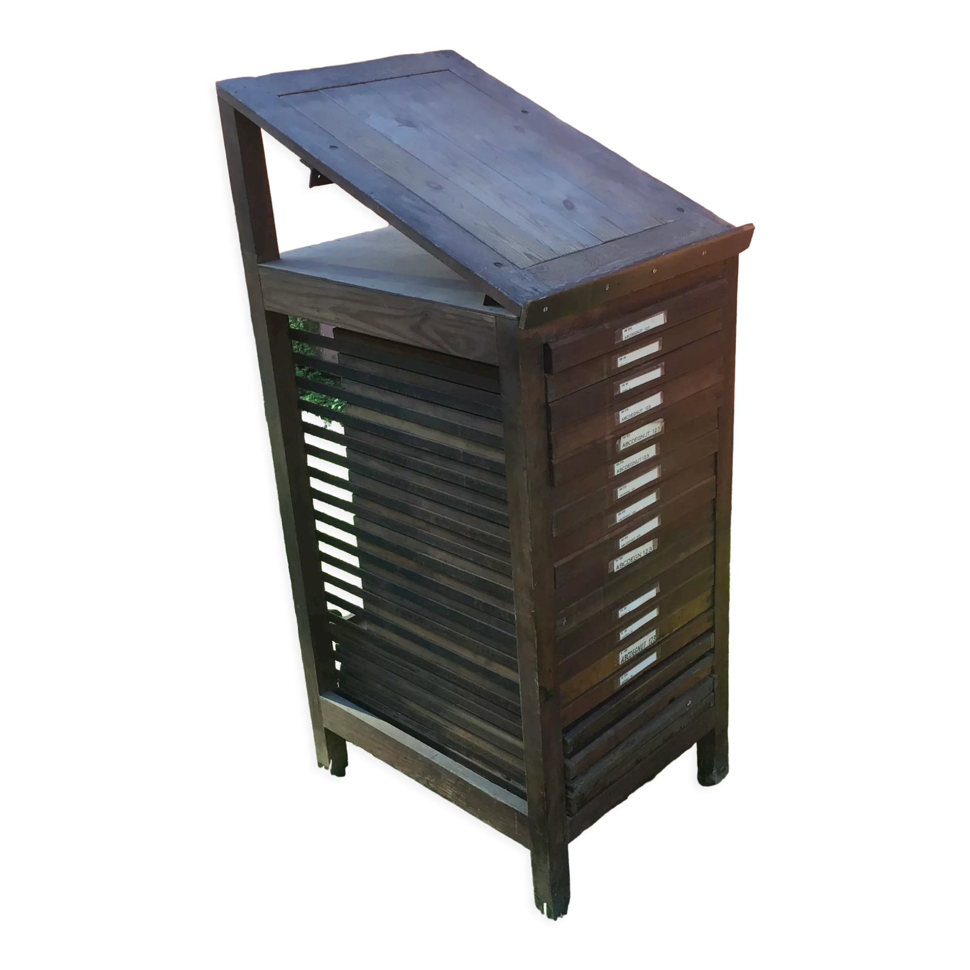 Wooden printer's cabinet with drawer lockers