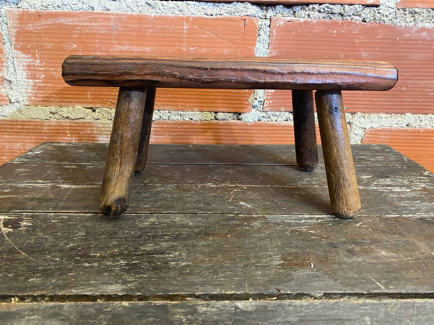 Brutalist Footstool Vintage Chalet Old Solid Wood #D62
