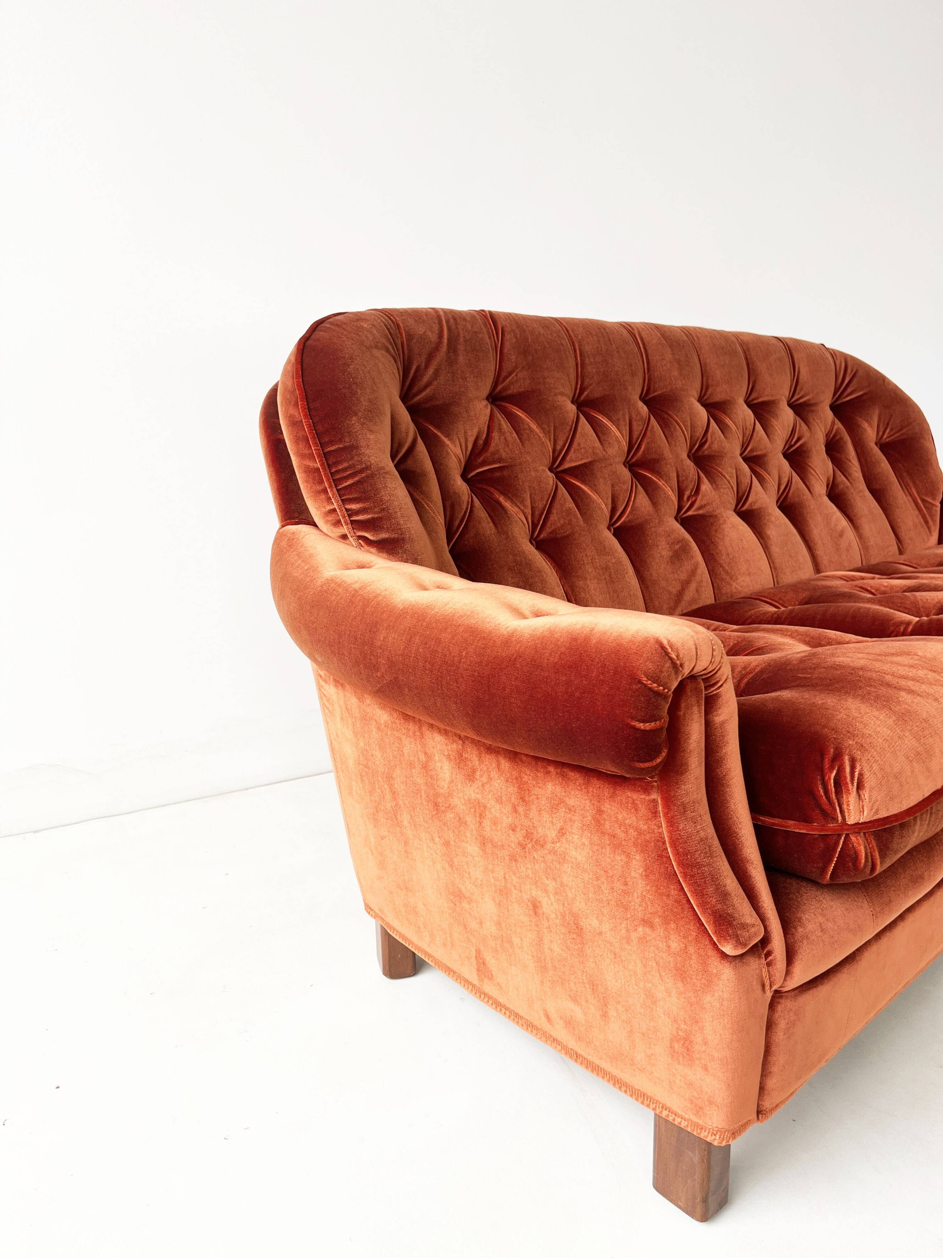 Rust Orange Velvet Couch