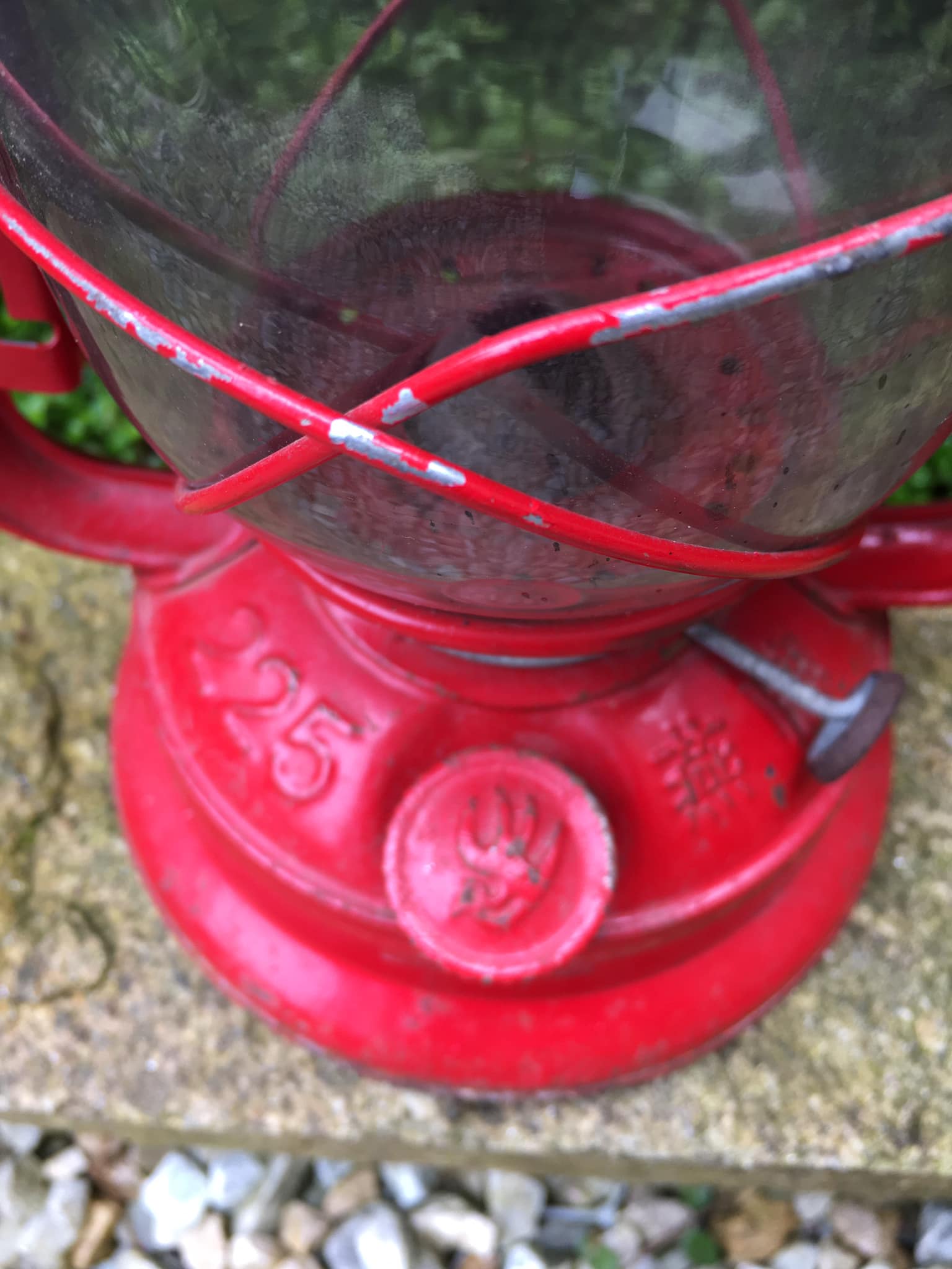 Red metal storm lamp. Swallow Brand