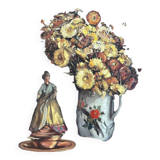 HST painting "Still life with flowers and doll" Guy VAN ISEGHEM (1905-?)