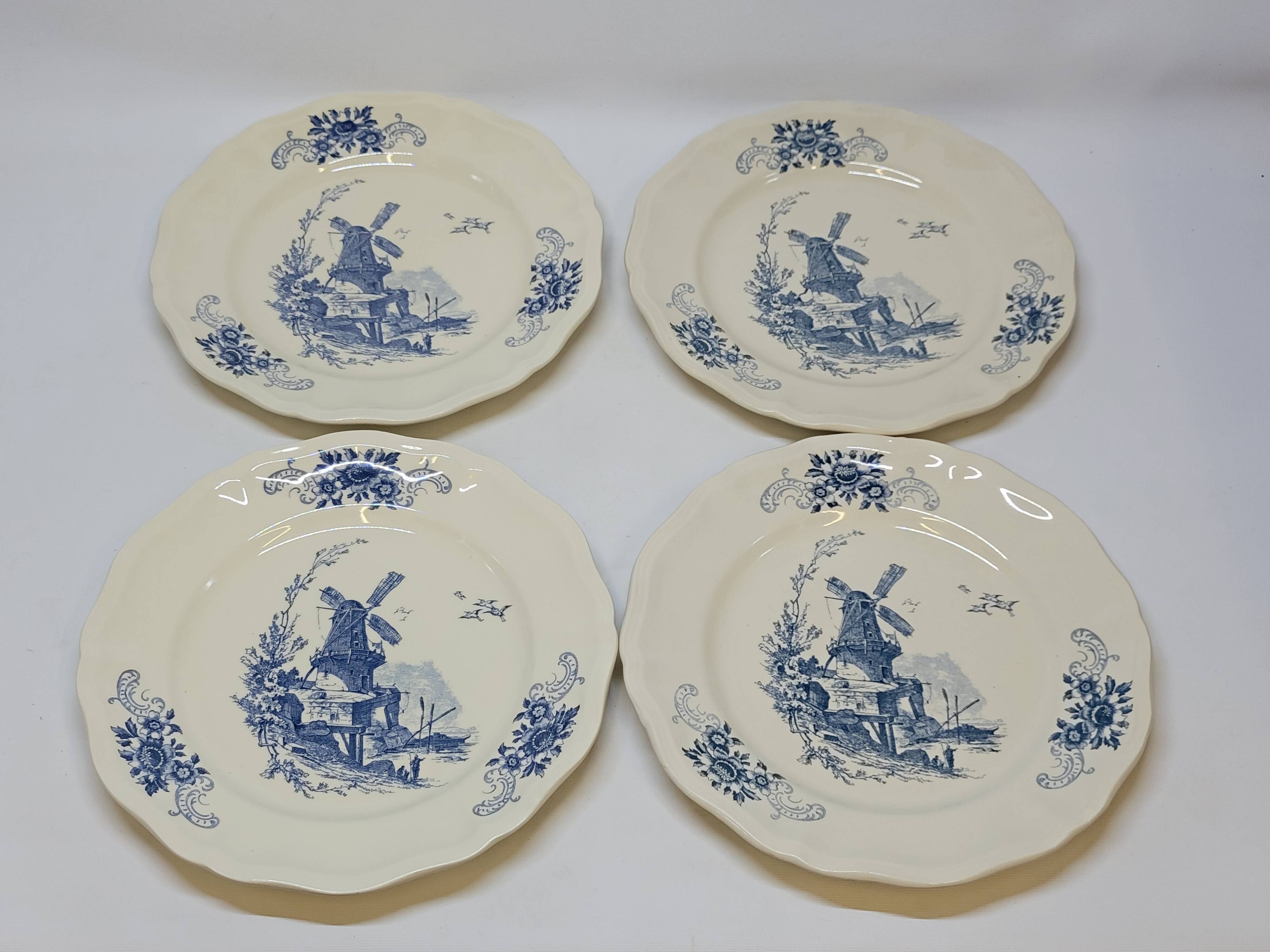 8 Large Vintage Sarreguemines Flanders and Surrey Dinner Plates, White Decor