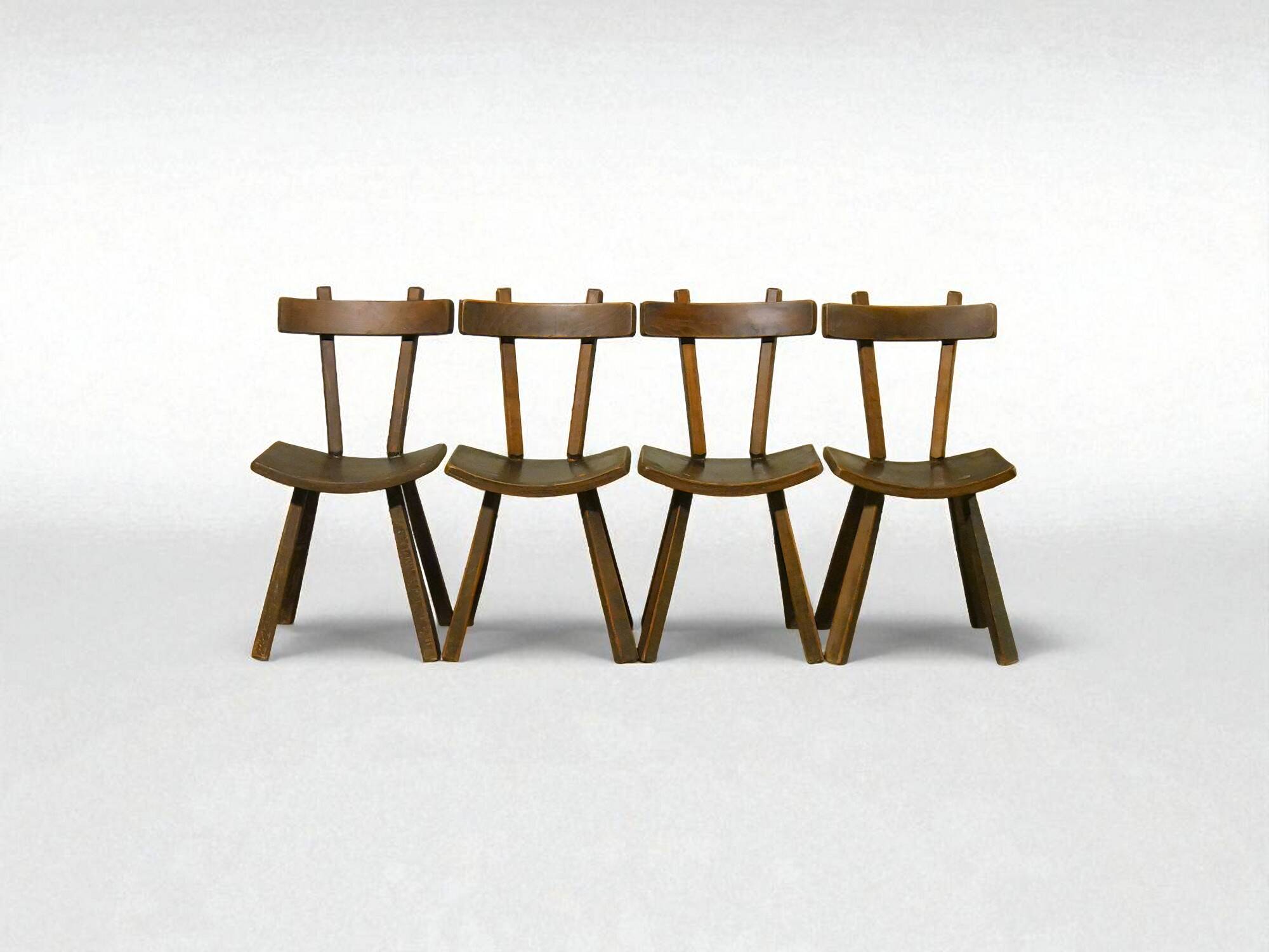 Rare set of 4 brutalist chairs - vintage 1950