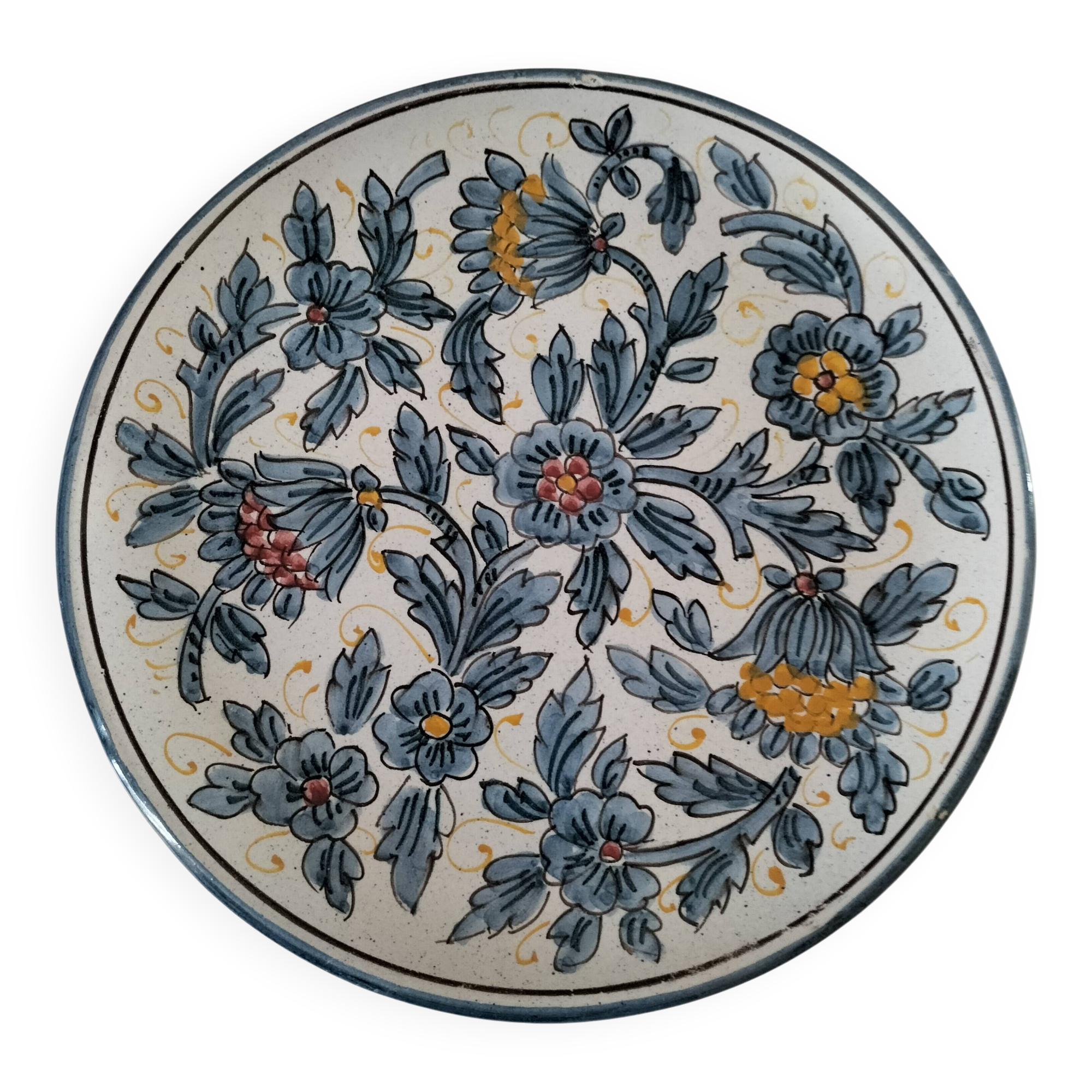 Italian earthenware plate signed CA Deruta – hand-painted floral decoration
