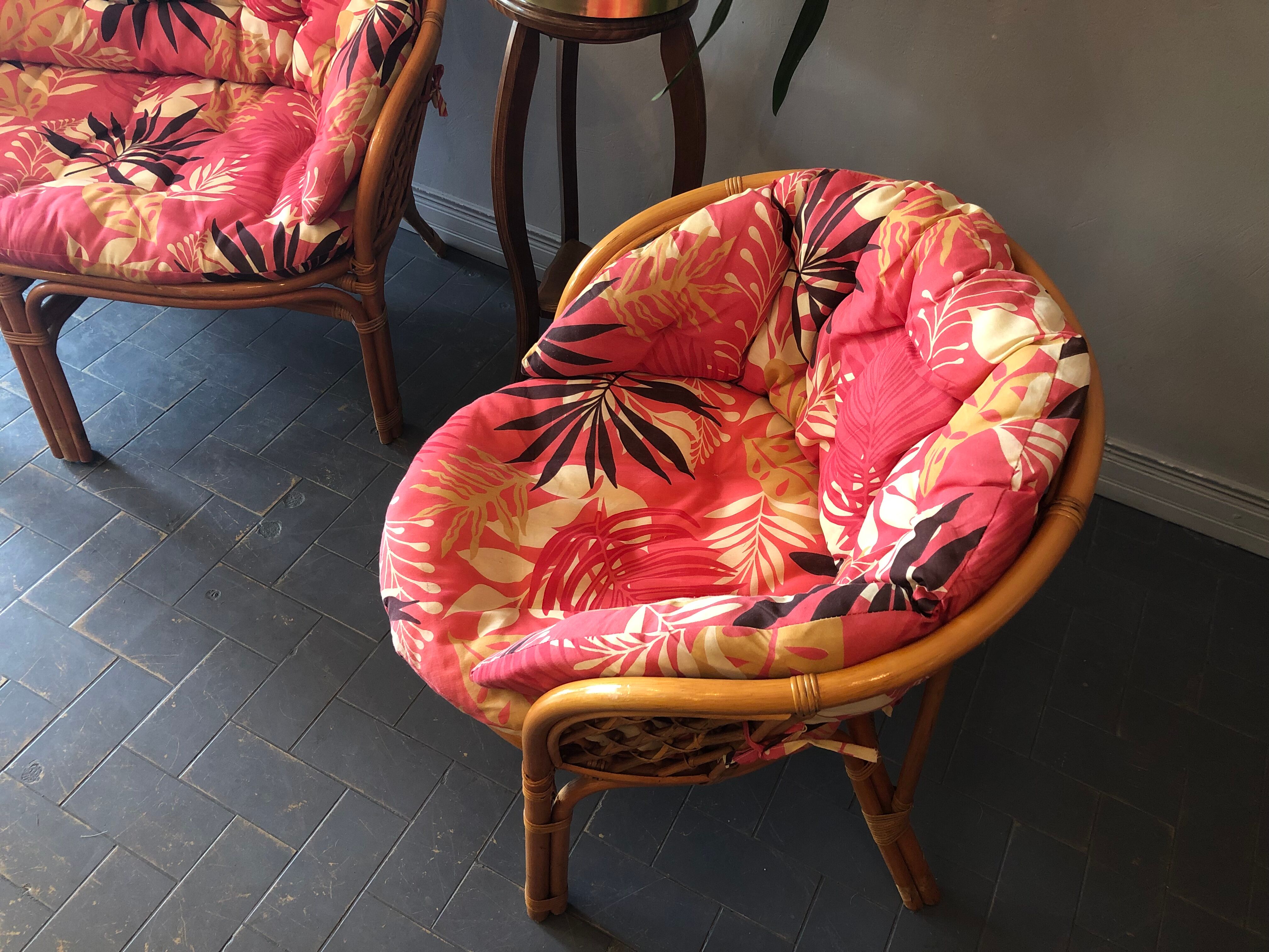 Bamboo and rattan bench and armchair