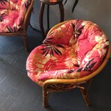 Bamboo and rattan bench and armchair