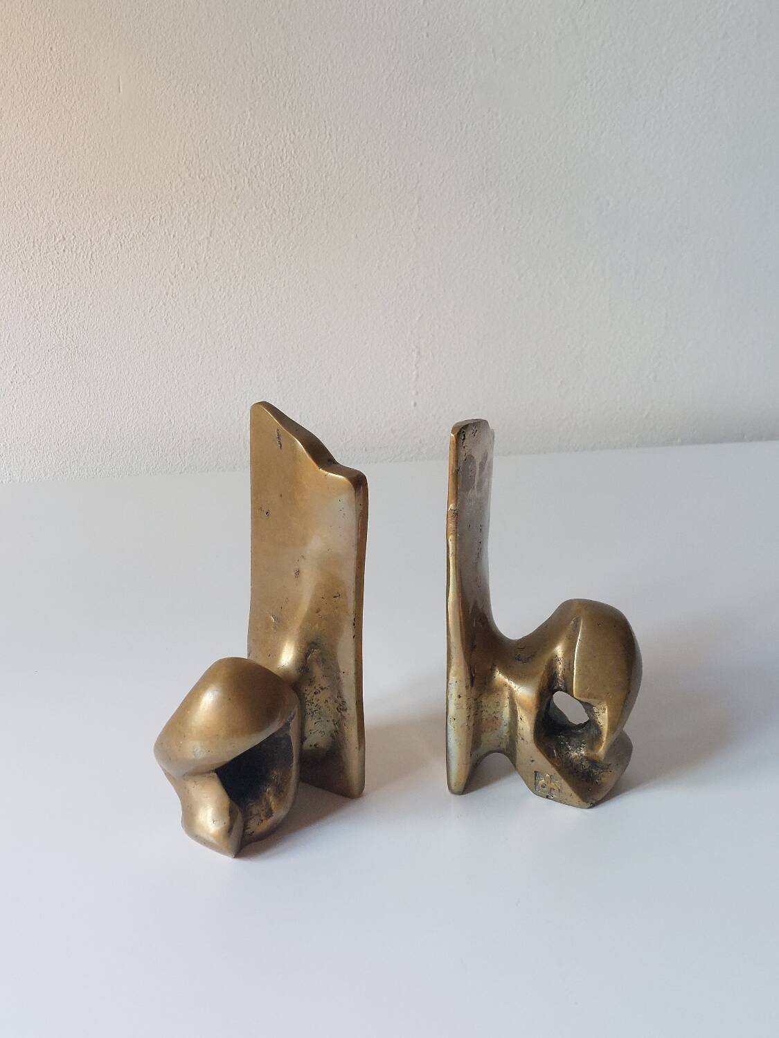 Super rare pair of brutalist brass bookends by David Marshall.