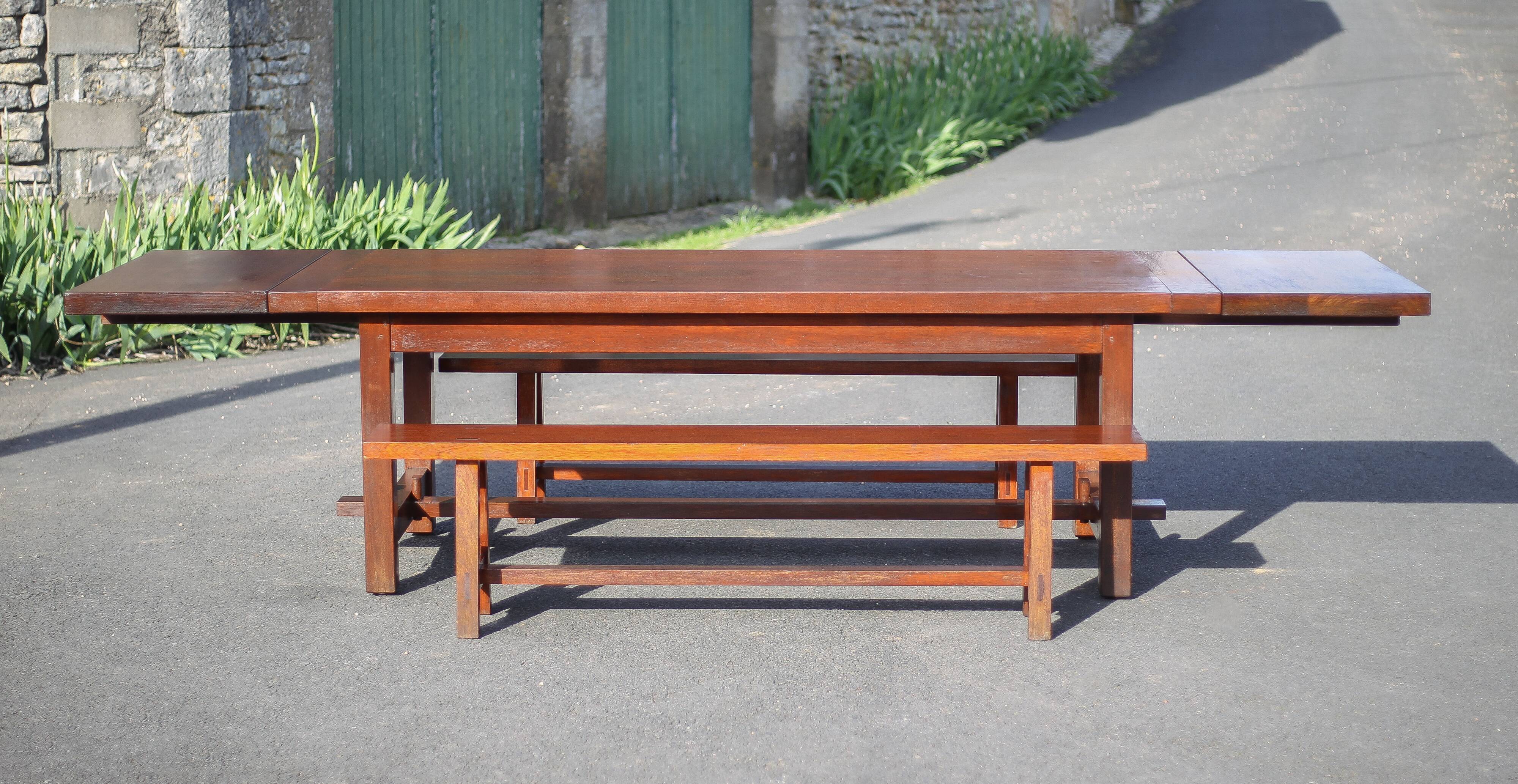 Farmhouse table with extensions and its 2 benches, living room table, solid wood table, kitchen, chalet, ca