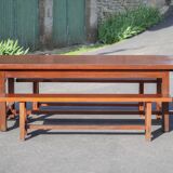 Farmhouse table with extensions and its 2 benches, living room table, solid wood table, kitchen, chalet, ca