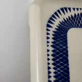 Vintage old trivet Badonviller blue graphic pattern