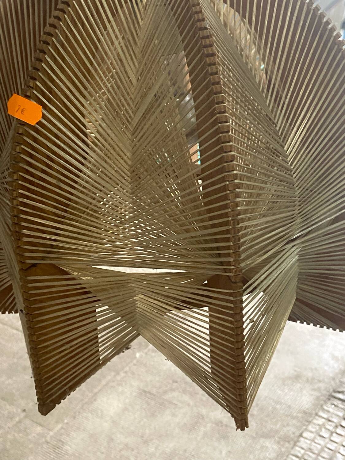 Suspension vintage des années 70 bois et raphia