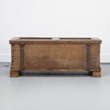 Rustic and weathered antique oak chest from the 18th century.