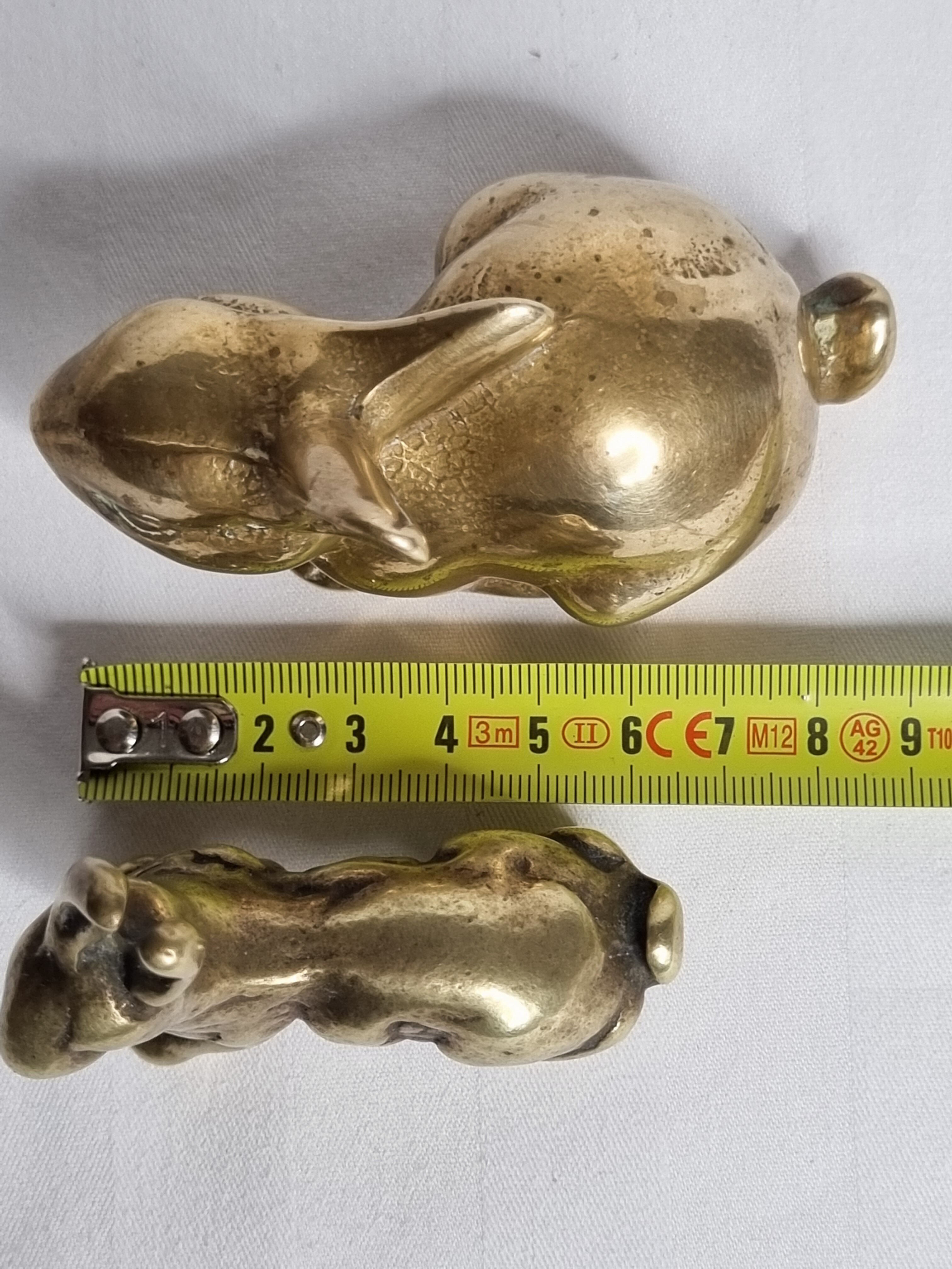 Duo of rabbit and hare in ancient bronze