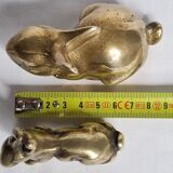 Duo of rabbit and hare in ancient bronze