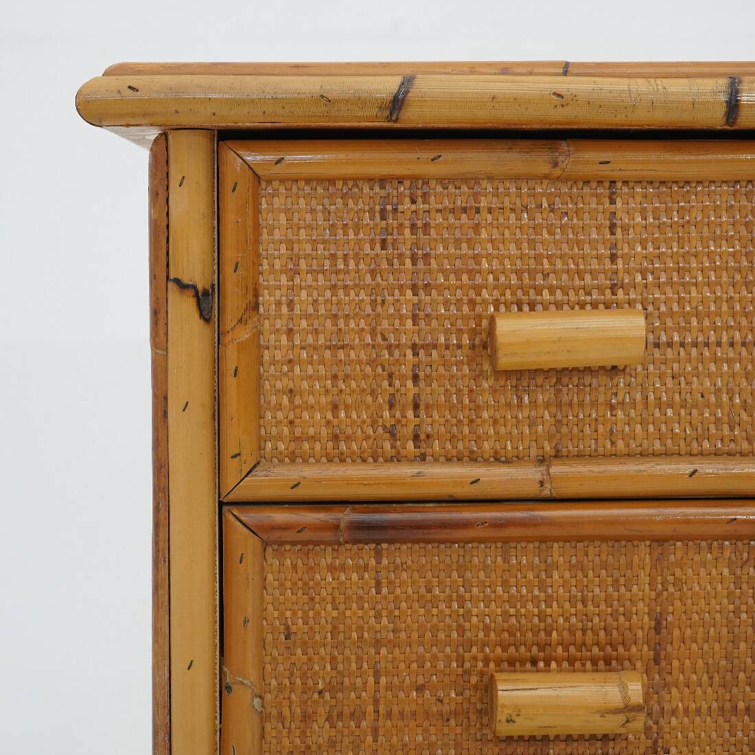 Bamboo and woven wicker chest of drawers, 1970s