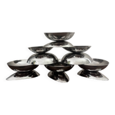 Vintage set of 6 stainless steel bowls, two-in-one design for ice cream and avocados.