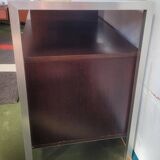 Hi-Fi cabinet in wood, brushed aluminum, smoked glass - 1970s