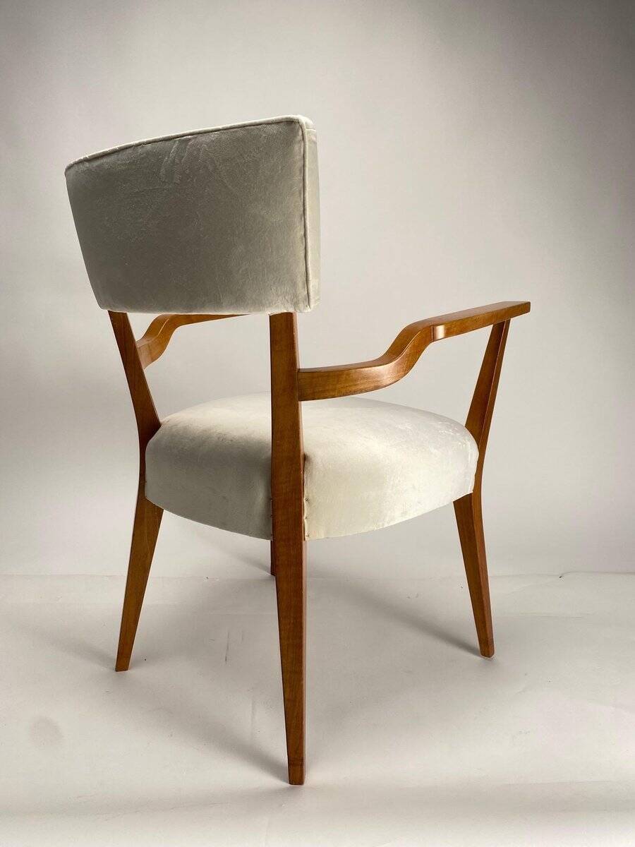 Paire de fauteuils organiques en velours et bois dans le style de Gio Ponti, années 50