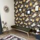Wooden bench and green fabric