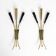 Two beautiful large Mid Century Modern brass 3-light cone wall lamps