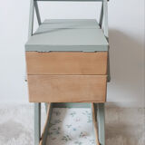 Travailleuse en bois relookée boite à couture porte-plantes , vintage , années 50, pieds compas