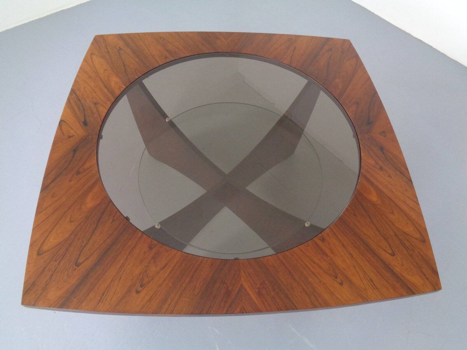 Vintage rosewood and glass coffee table, Denmark, 1960s