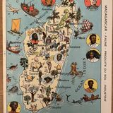 Old poster map of Madagascar (fauna) - 1931