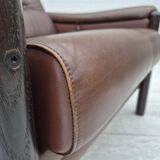1970s, Danish armchair, original condition, furniture leather, dark oak wood.