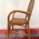 Vintage rattan and bamboo armchair from the 1970s.
