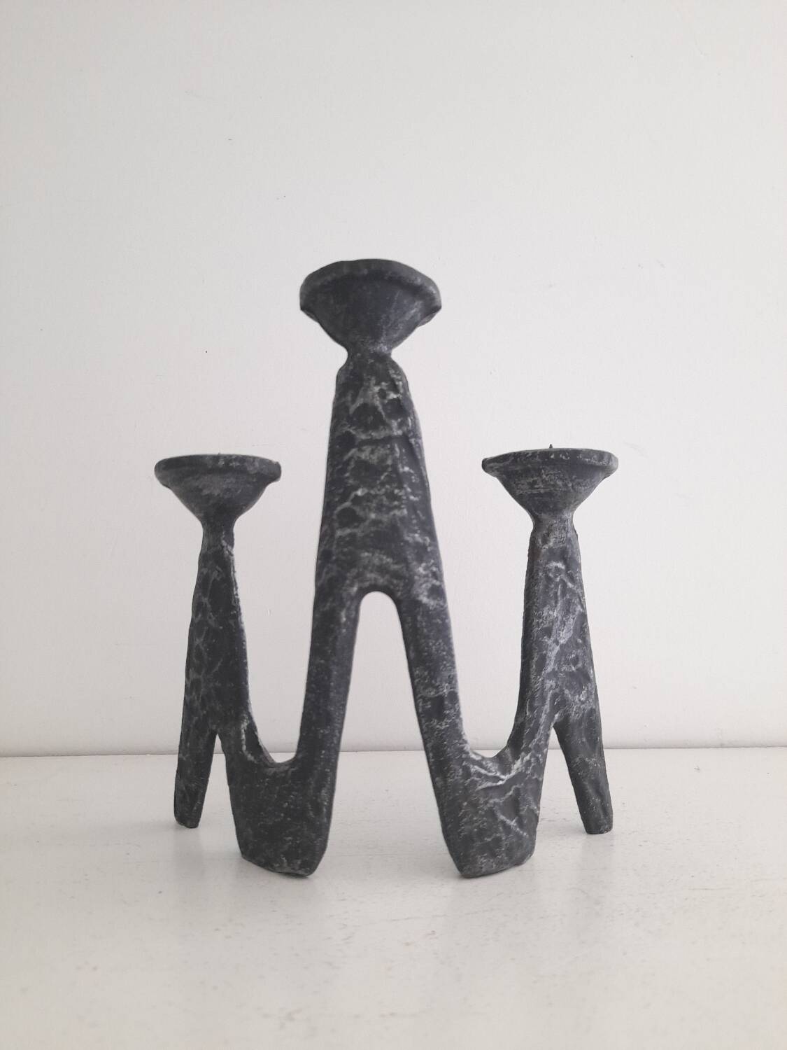 Brutalist Cast Iron Candle Holder