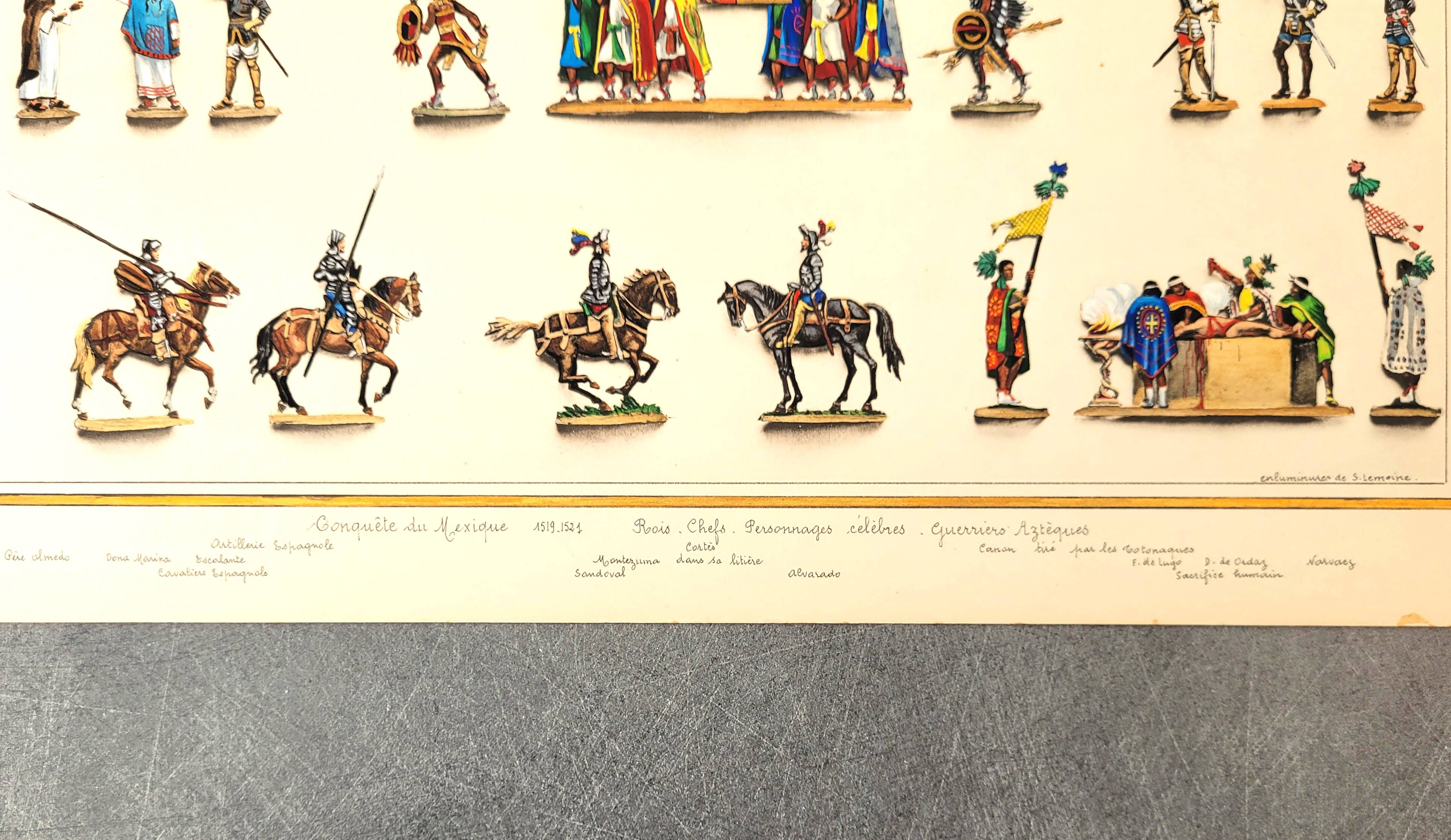 Set of 3 illuminated plates by S. Lemoine