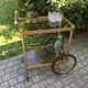 Serving wheels in gold metal & glass vintage 1960