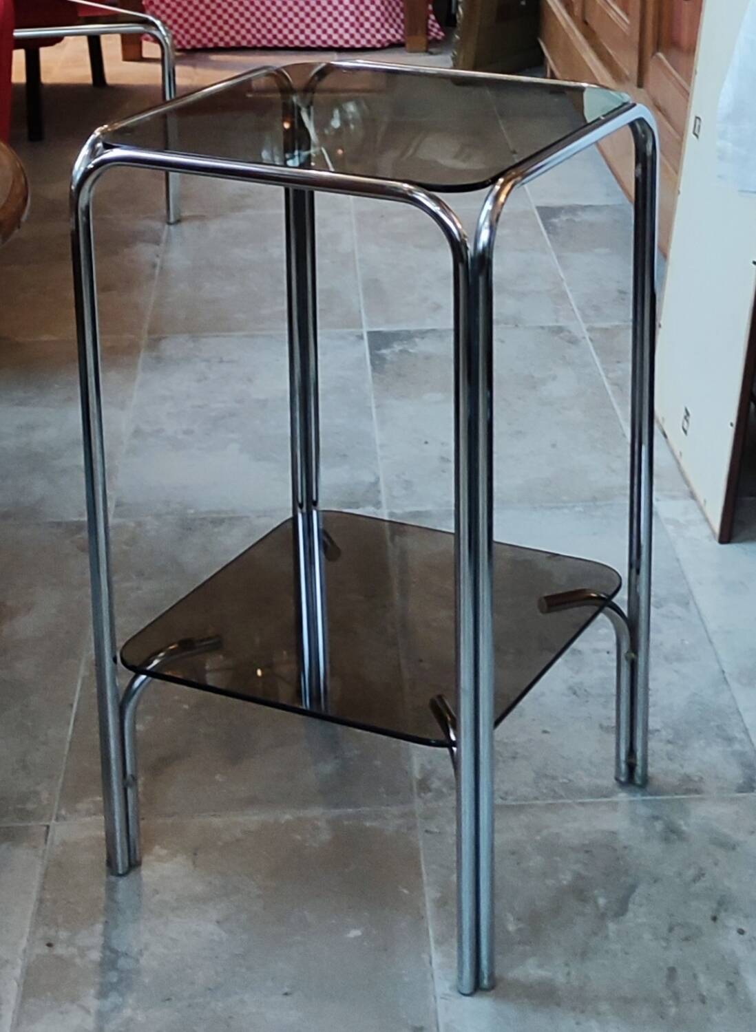 Sellette table d appoint porte plante design 1970 verre fumé et chrome