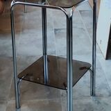 1970s design side table plant holder smoked glass and chrome