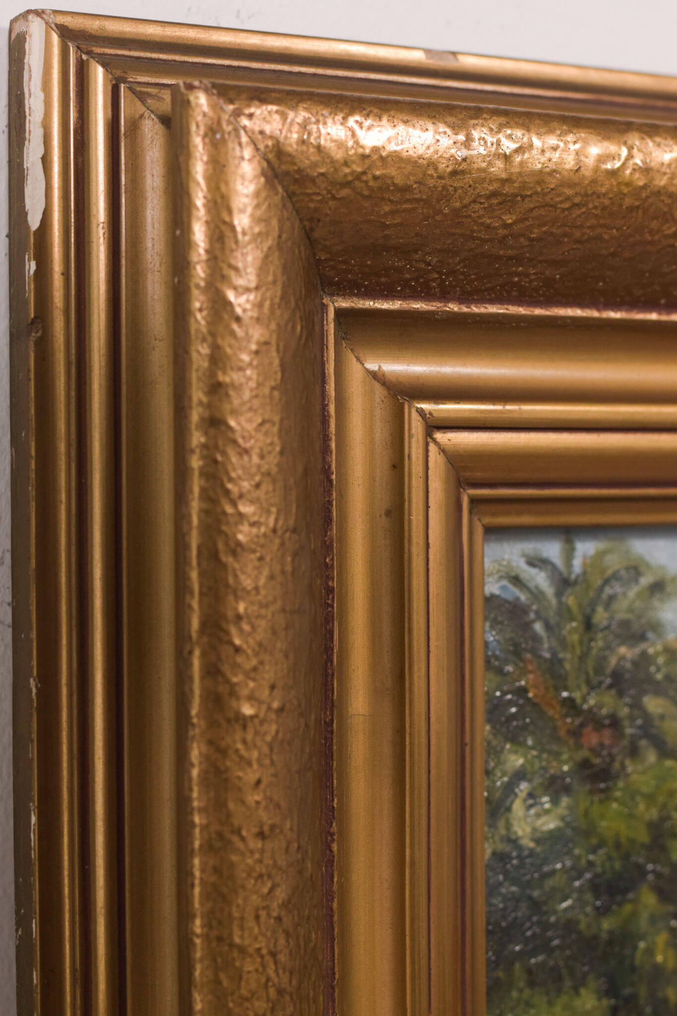 Impressionist oil of villa and palm trees