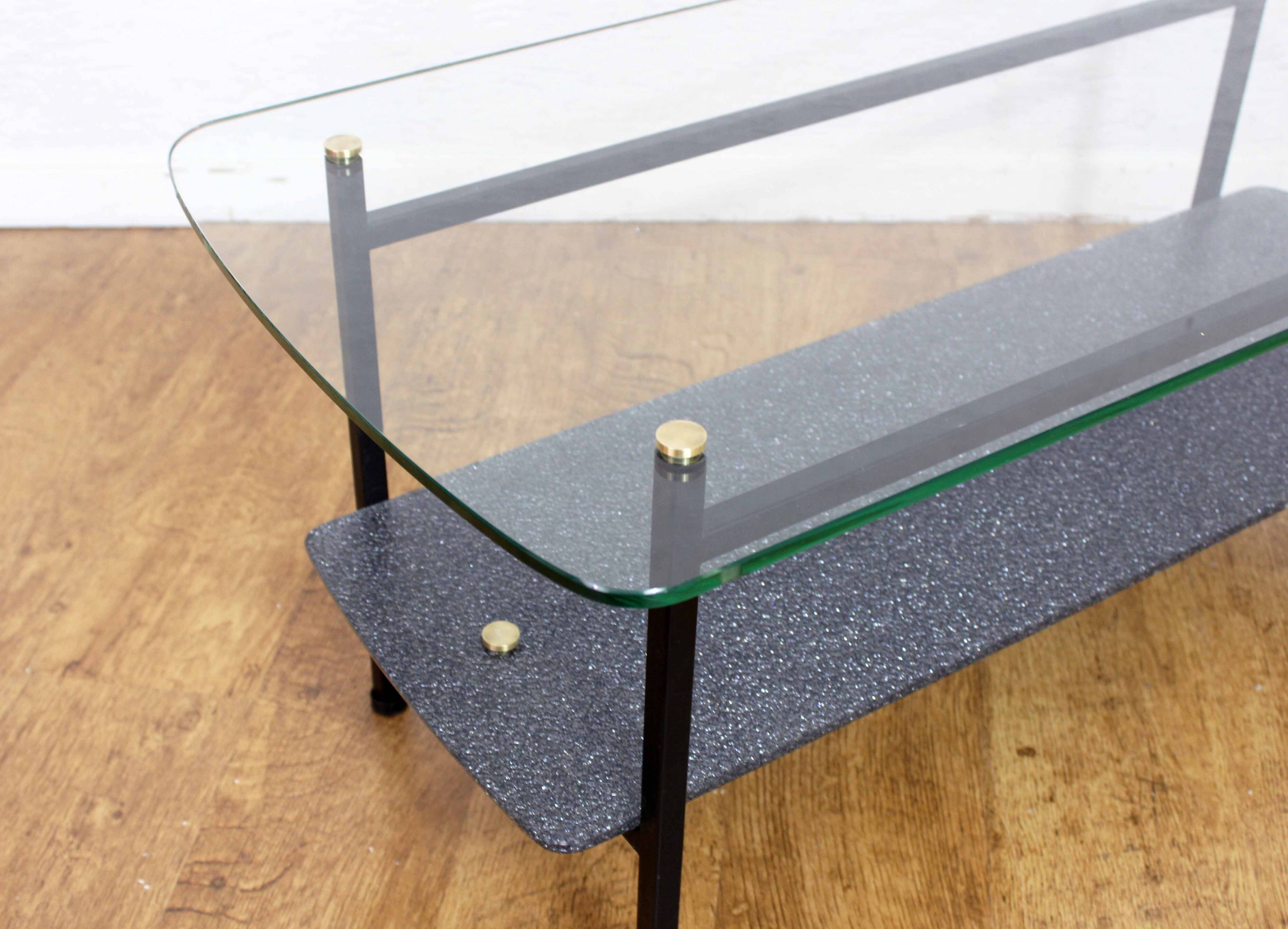 Vintage glass and metal coffee table 1970