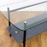 Table basse vintage en verre et métal 1970