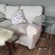 End of sofa, pedestal table, side table paget top in chrome-plated glass base