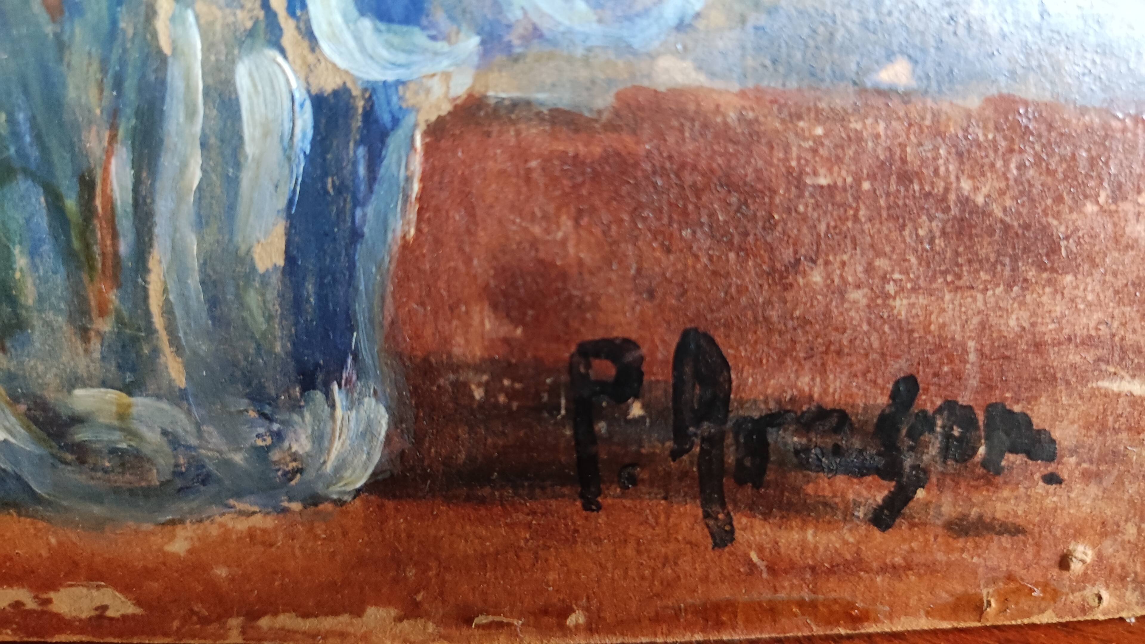 Huile sur carton P. Aragon bouquet