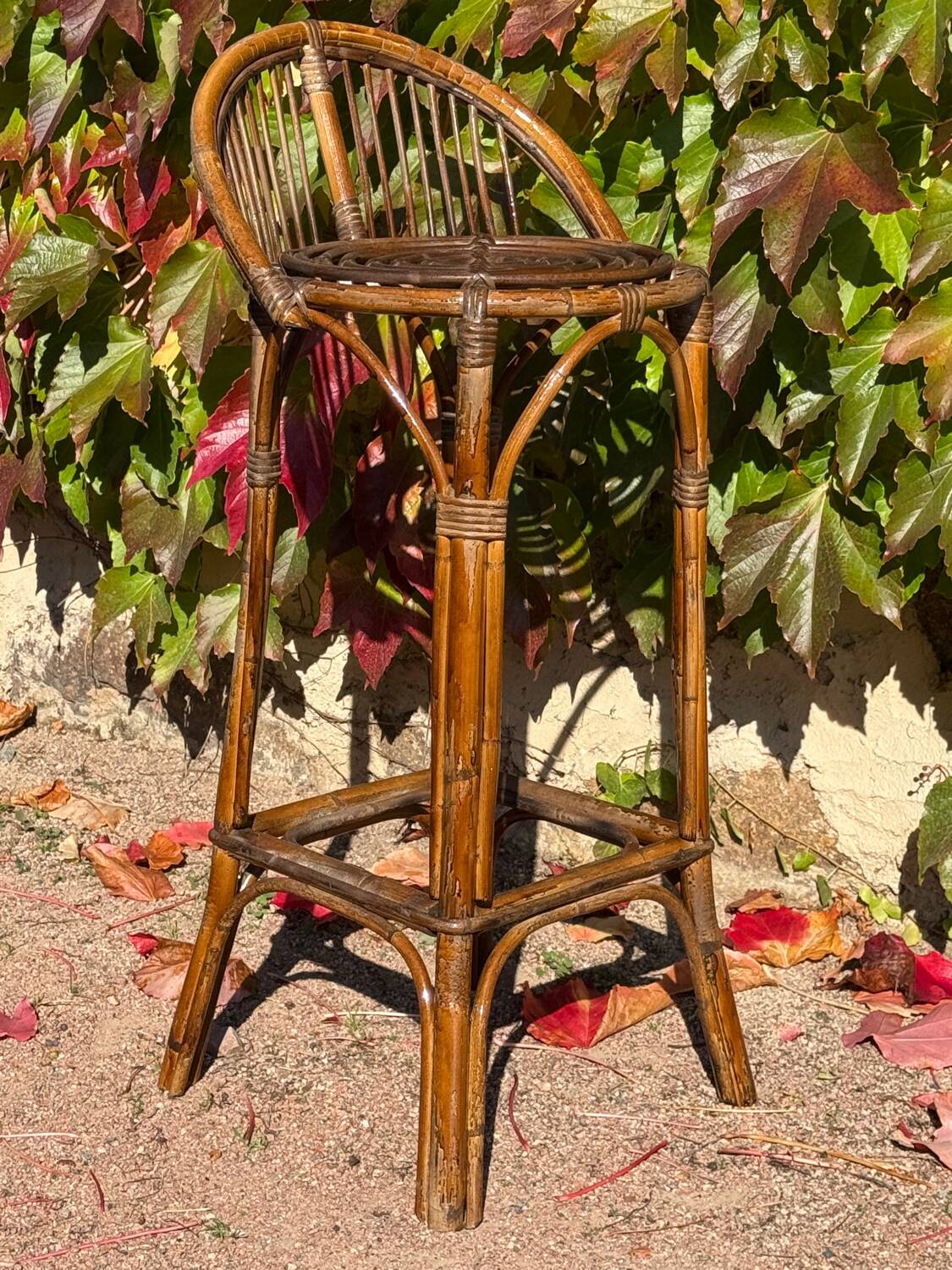 Pair of 1960s rattan stools from France.