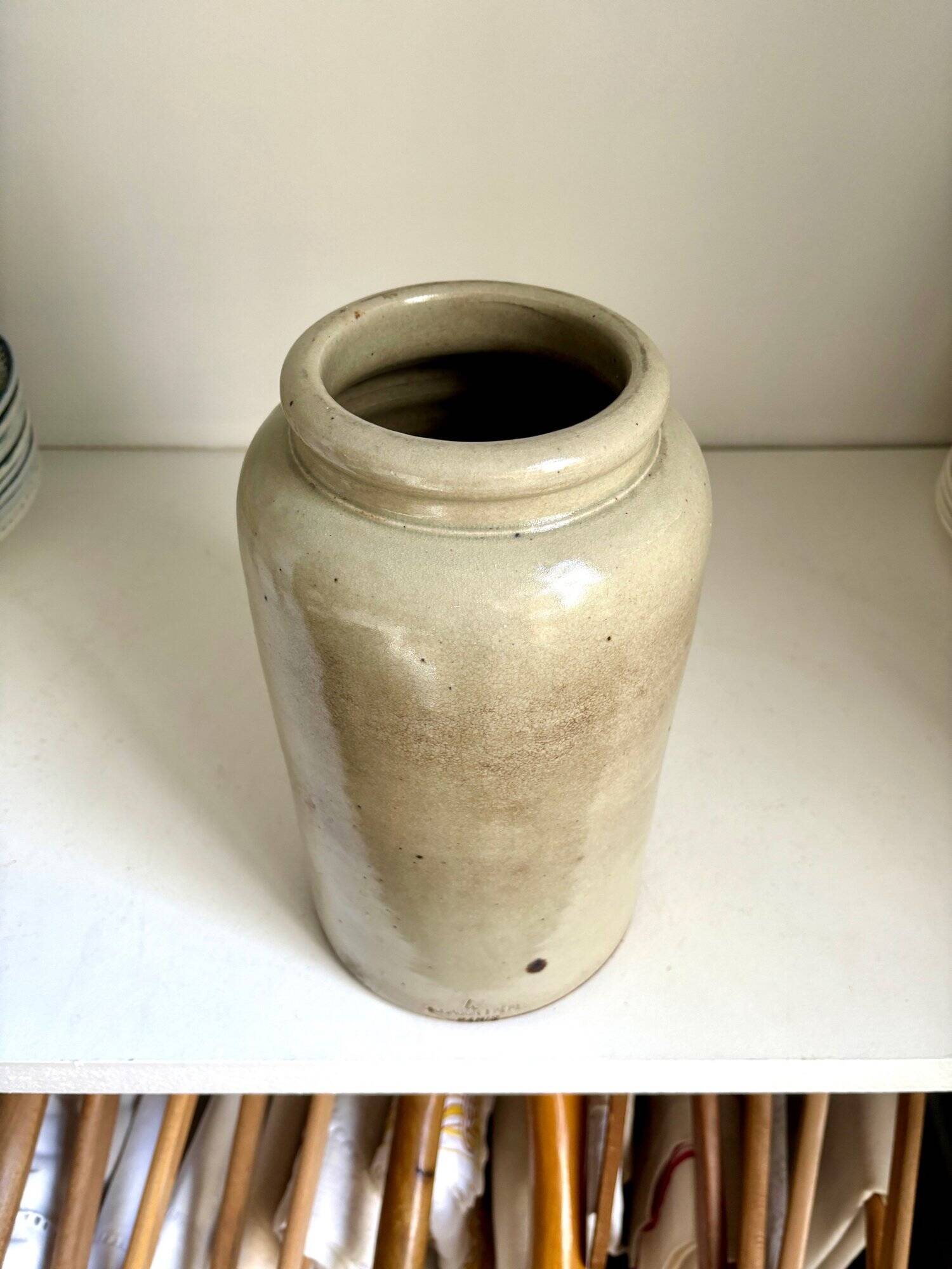 Beige glazed stoneware mustard pot n°5