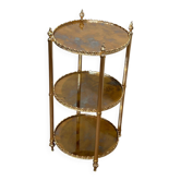 Sellette ronde en laiton argenté à triple plateaux de miroirs églomisés de la Maison Jansen