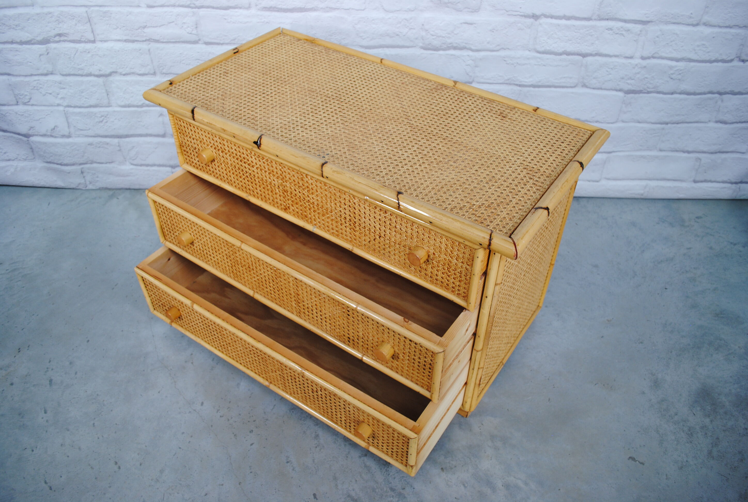 Chest of drawers bamboo and cannage, 1970s