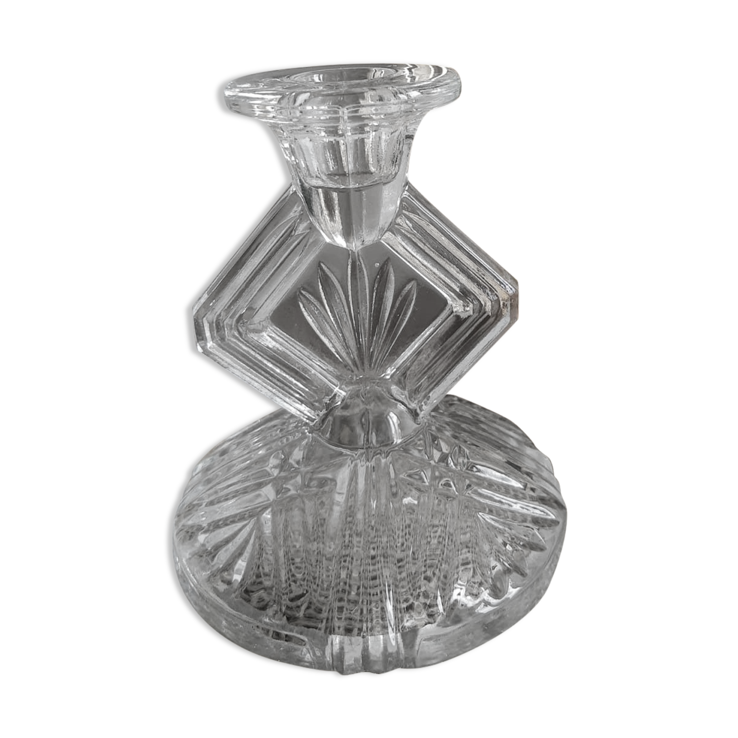 Art Deco chiseled glass candle holder - vintage
