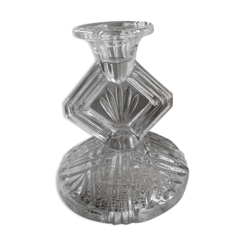 Art Deco chiseled glass candle holder - vintage