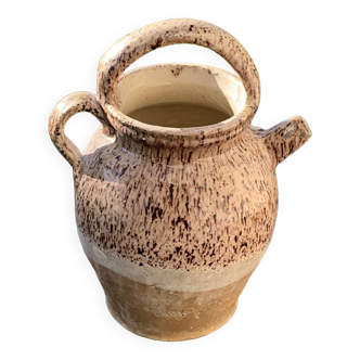 Gargoulette, raw stoneware jug and beige glaze, speckled, vintage